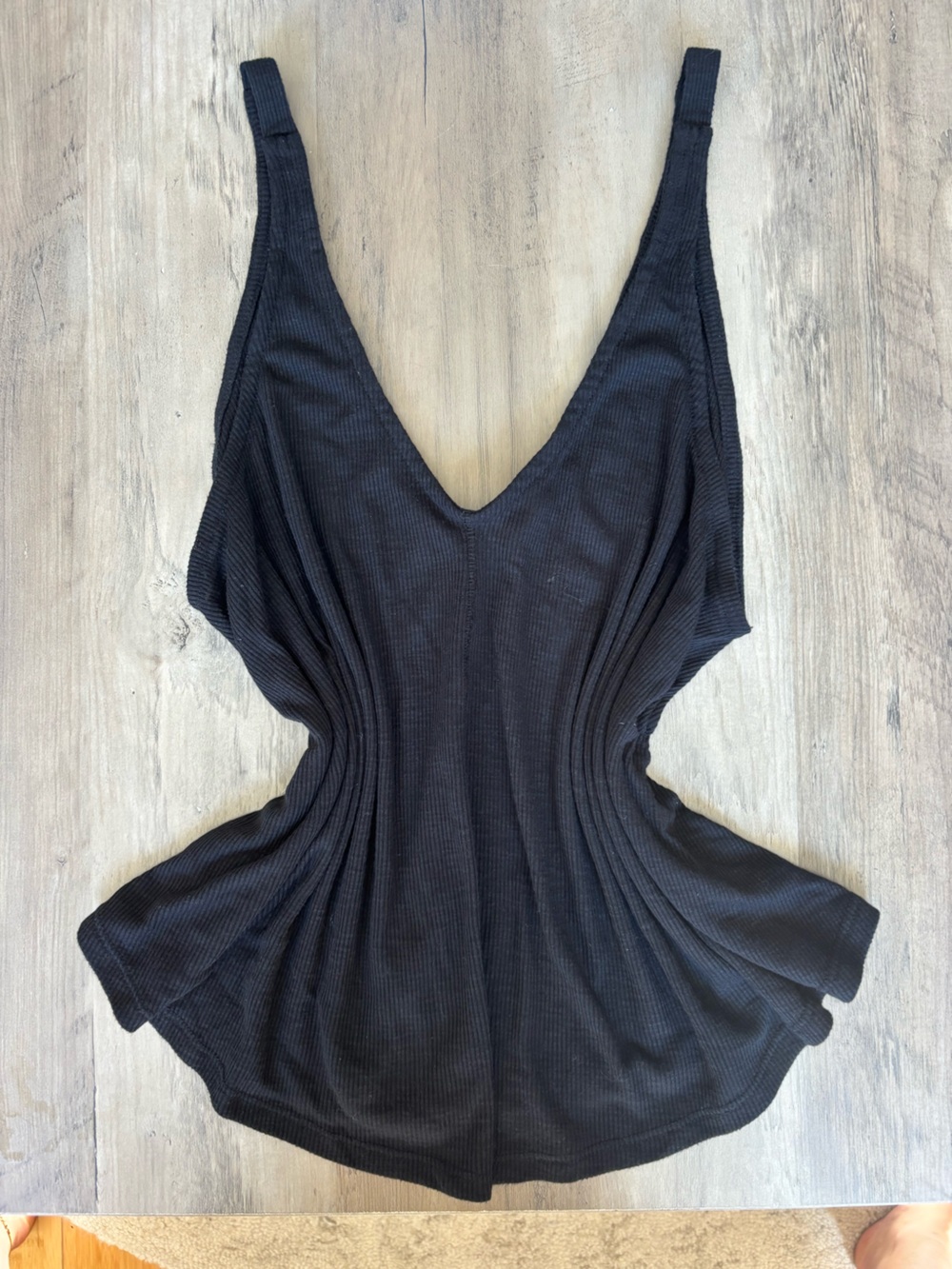 Free People Black Ribbed V-Neck Tank